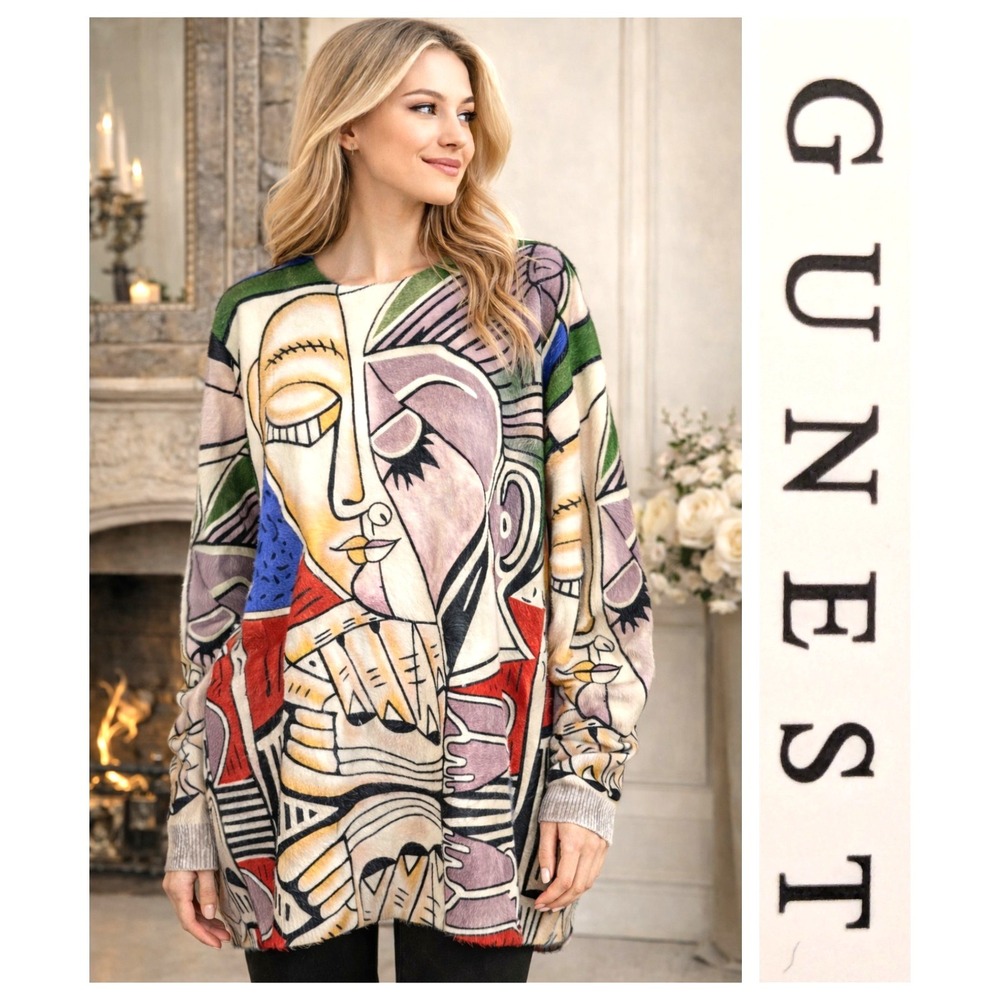 GUNEST Sloth Graphic Art to Wear Oversized Cozy Super Soft Sweater L NWT